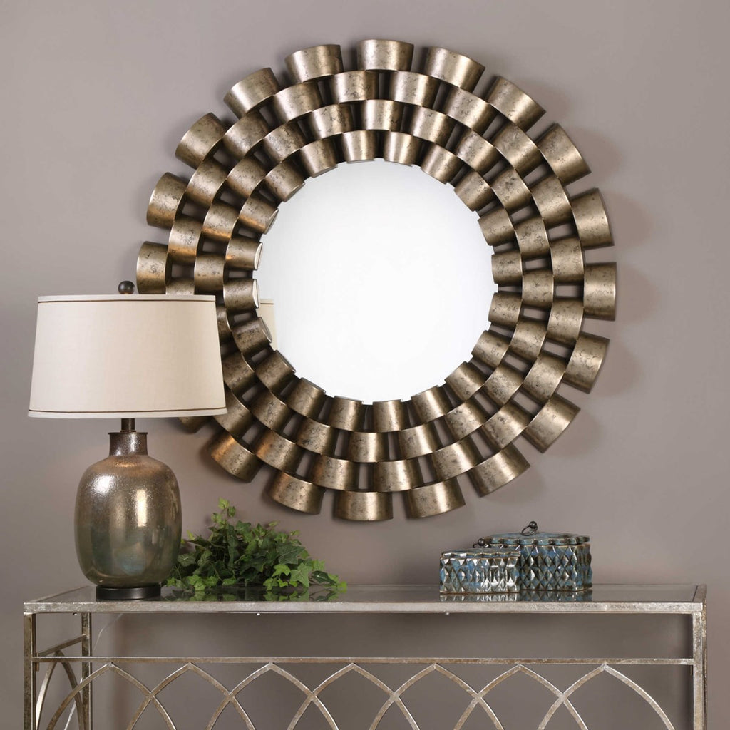 Taurion Silver Leaf Round Mirror - Bombay Mercantile