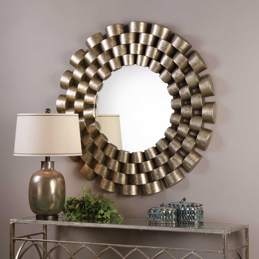 Taurion Silver Leaf Round Mirror - Bombay Mercantile