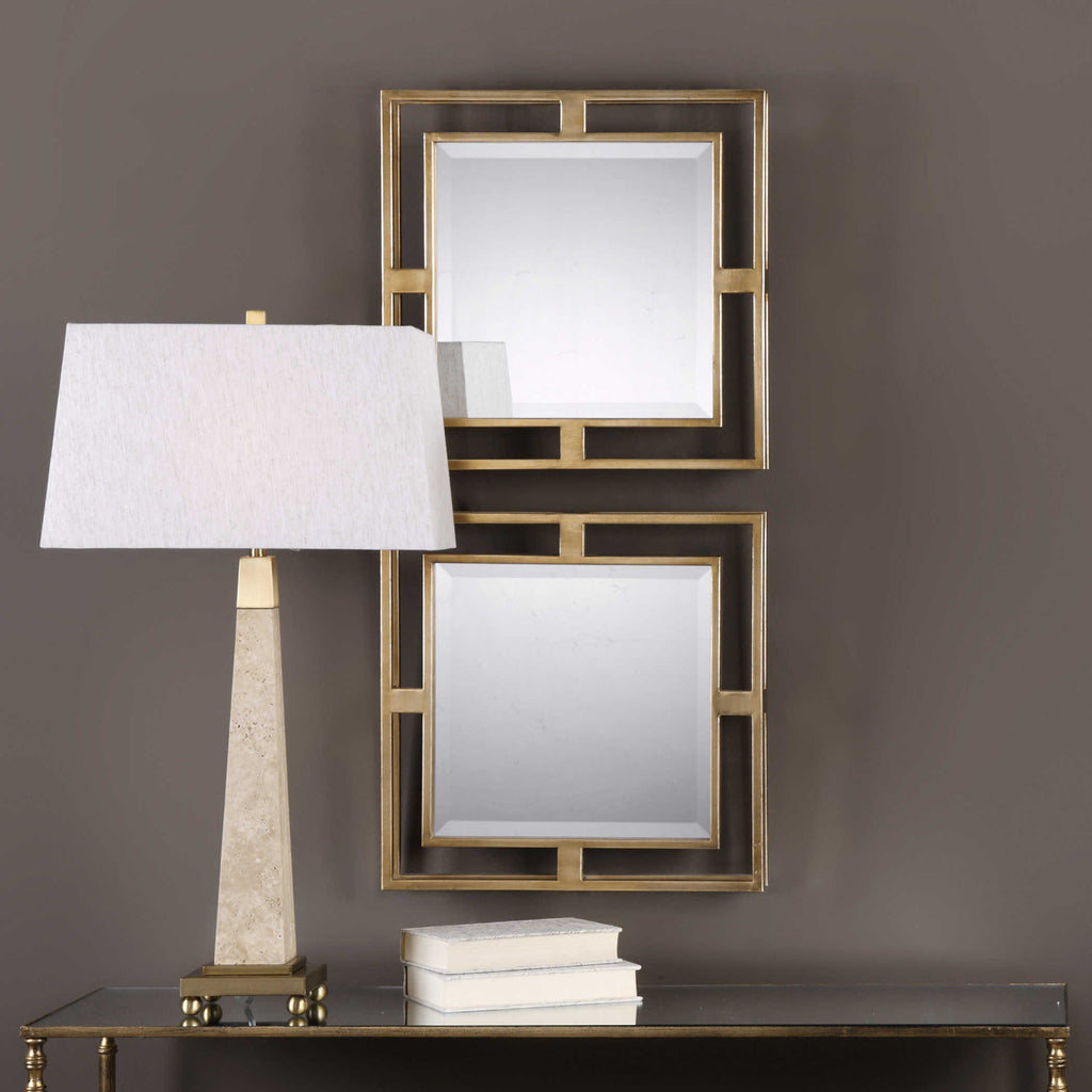 Allick Gold Square Mirrors Set of 2 - Bombay Mercantile