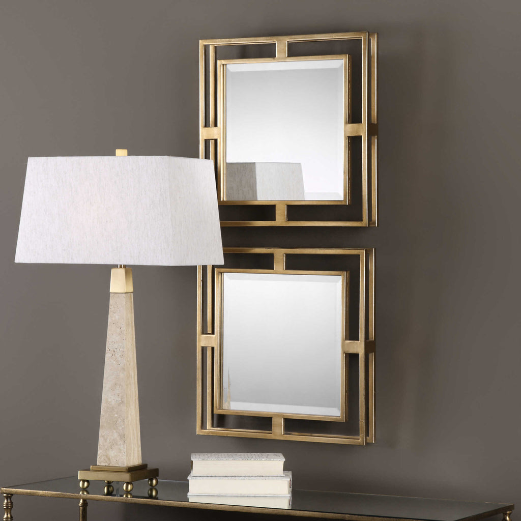 Allick Gold Square Mirrors Set of 2 - Bombay Mercantile