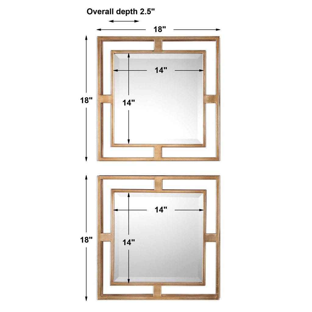 Allick Gold Square Mirrors Set of 2 - Bombay Mercantile