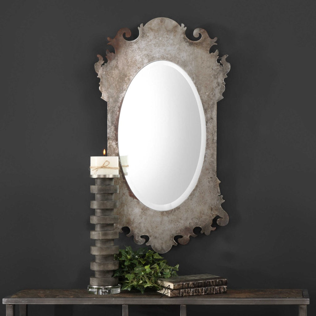 Vitravo Oxidized Silver Oval Mirror - Bombay Mercantile
