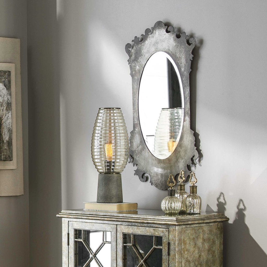 Vitravo Oxidized Silver Oval Mirror - Bombay Mercantile