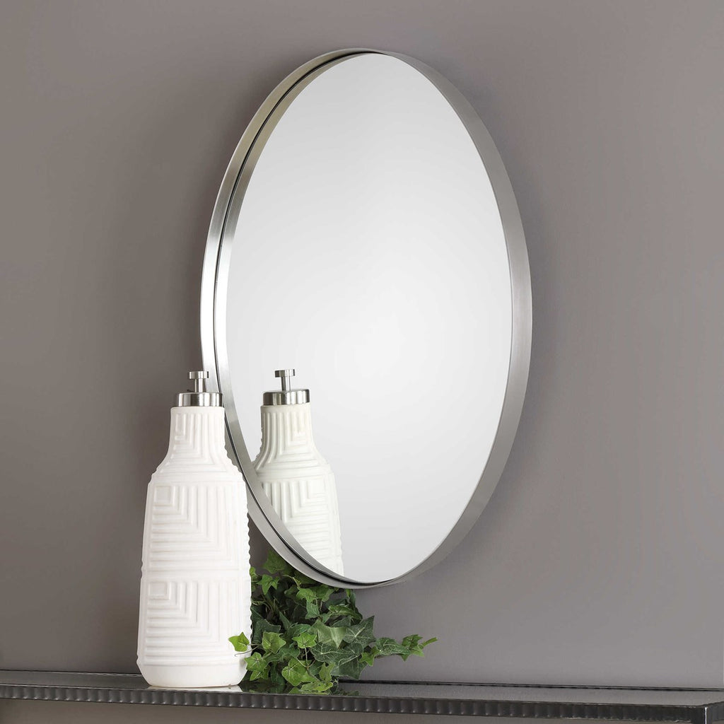 Pursley Brushed Nickel Oval Mirror - Bombay Mercantile