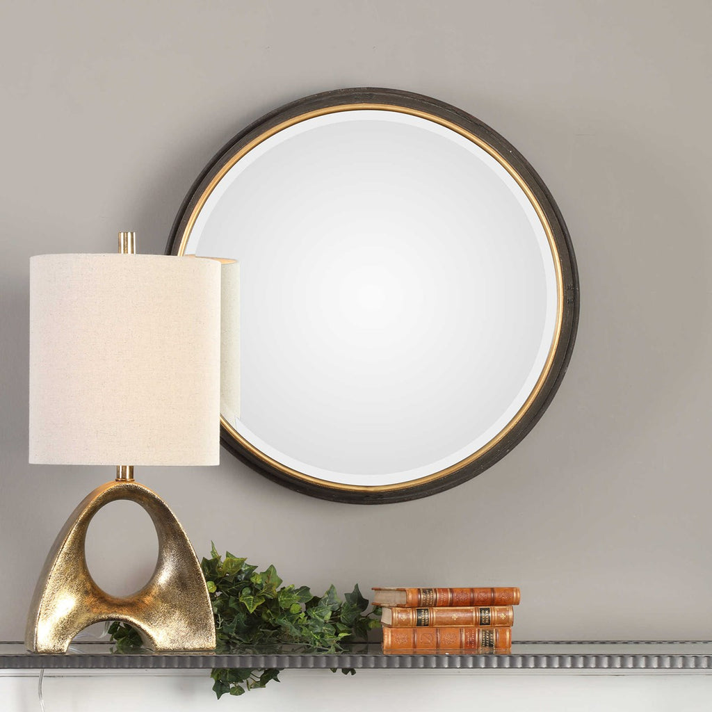 Sturdivant Antiqued Gold Round Mirror - Bombay Mercantile