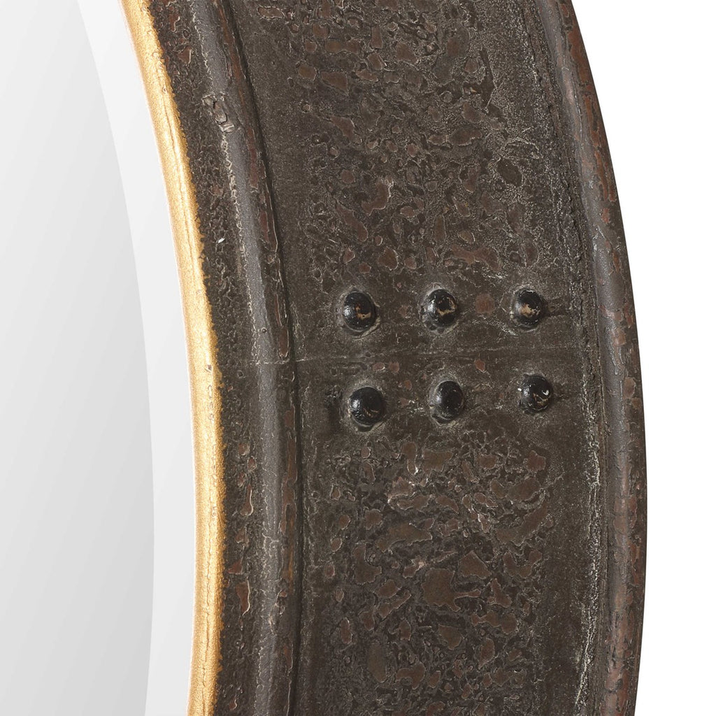 Sturdivant Antiqued Gold Round Mirror - Bombay Mercantile