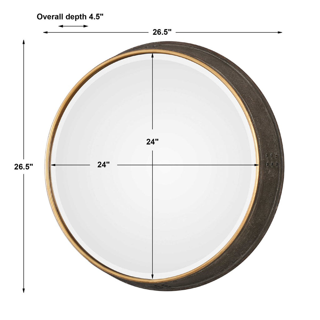 Sturdivant Antiqued Gold Round Mirror - Bombay Mercantile