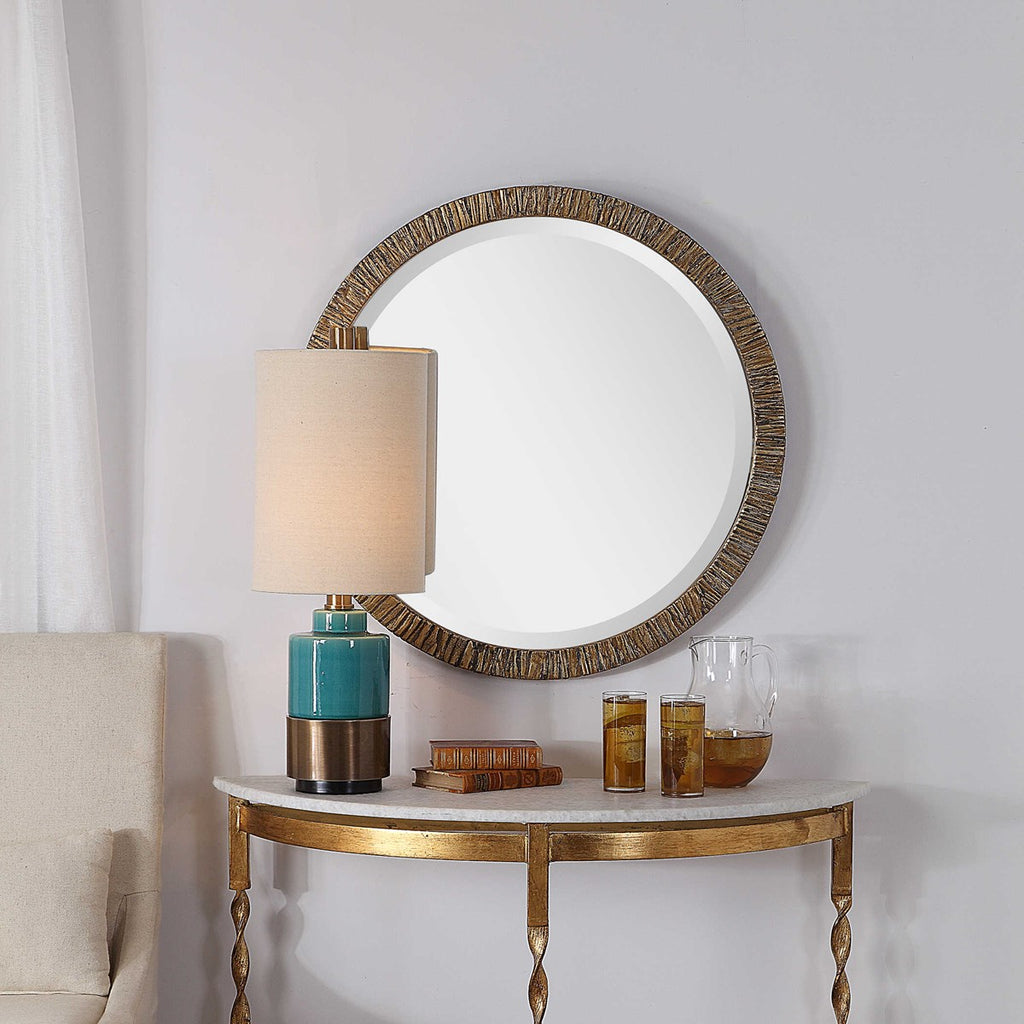 Wayde Gold Bark Round Mirror - Bombay Mercantile