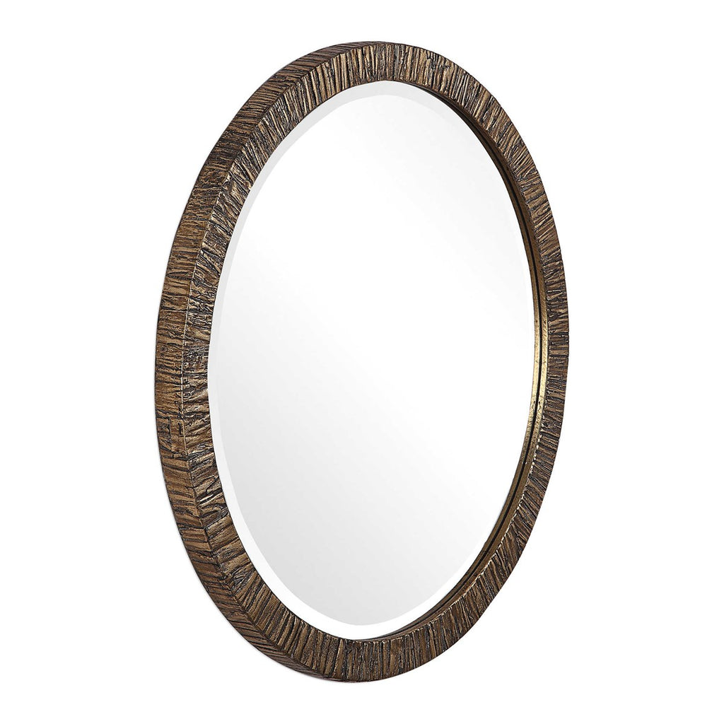 Wayde Gold Bark Round Mirror - Bombay Mercantile