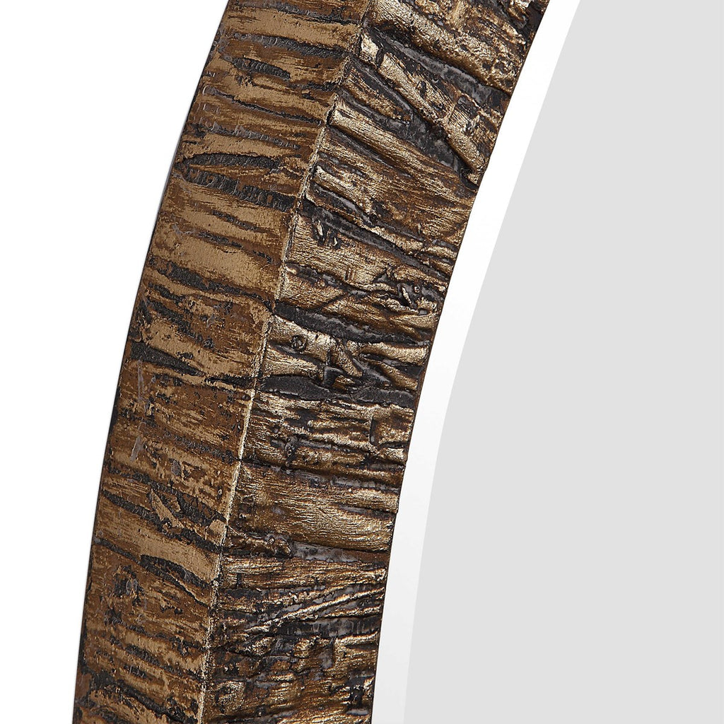 Wayde Gold Bark Round Mirror - Bombay Mercantile