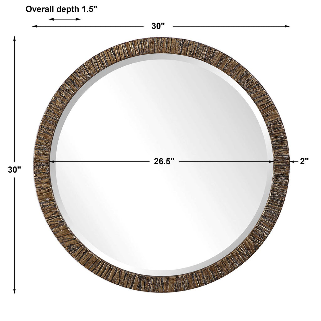 Wayde Gold Bark Round Mirror - Bombay Mercantile