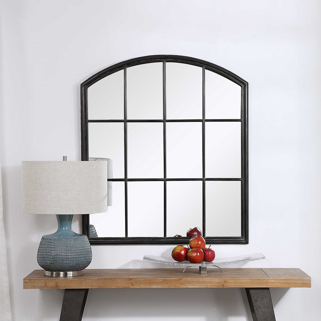 Lyda Aged Black Arch Mirror - Bombay Mercantile