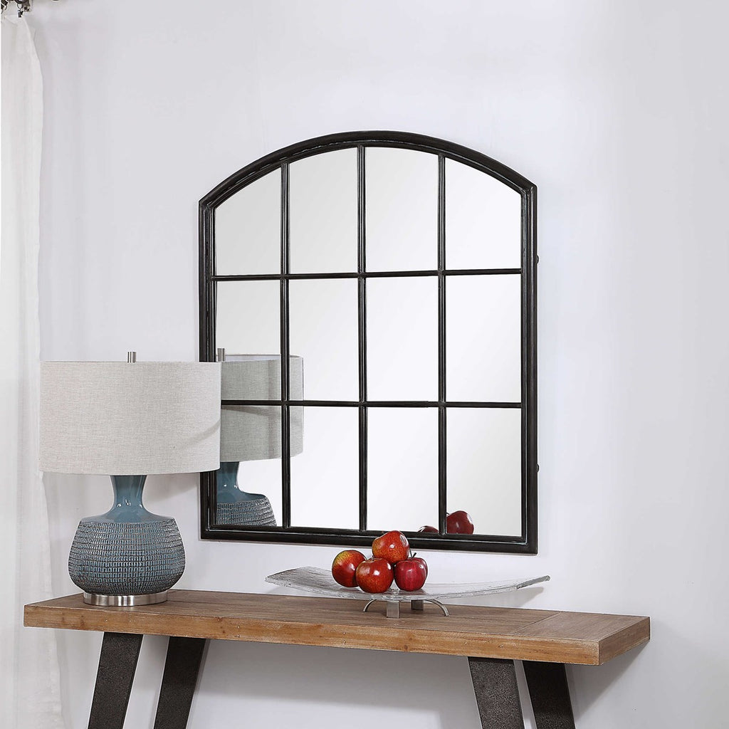 Lyda Aged Black Arch Mirror - Bombay Mercantile