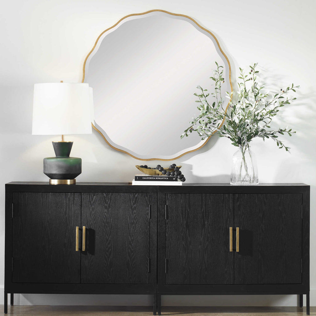 Aneta Gold Round Mirror - Bombay Mercantile