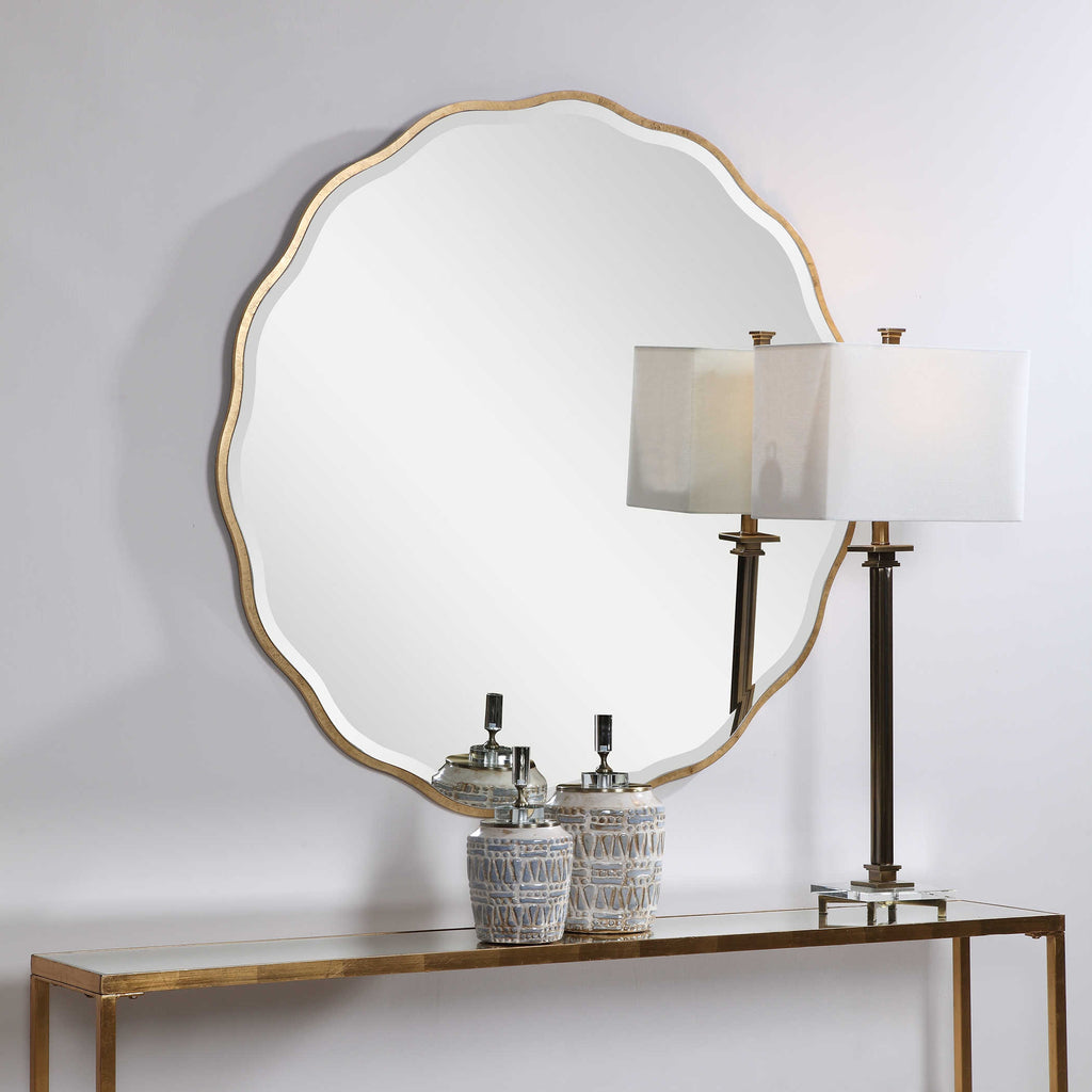 Aneta Gold Round Mirror - Bombay Mercantile