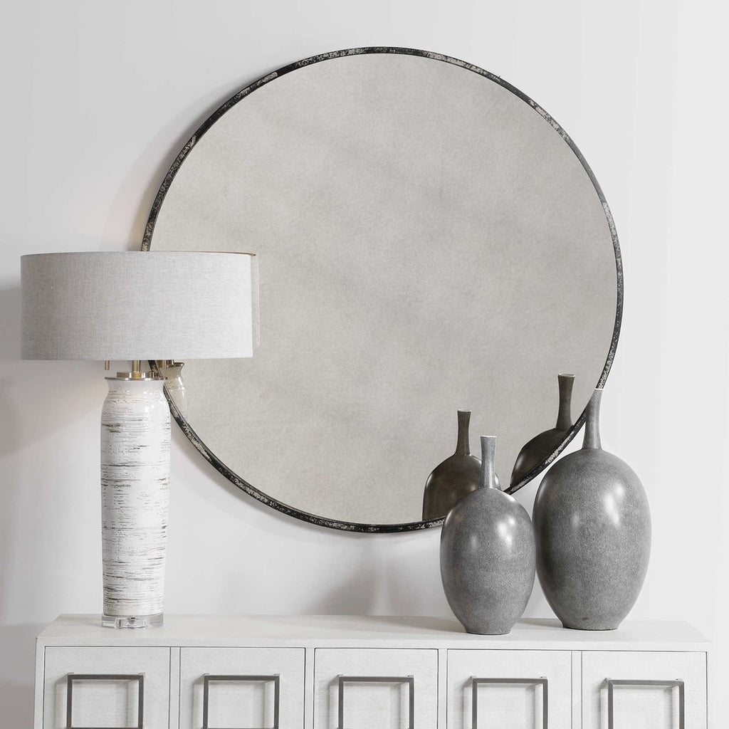 Junius Antique White Round Mirror - Bombay Mercantile