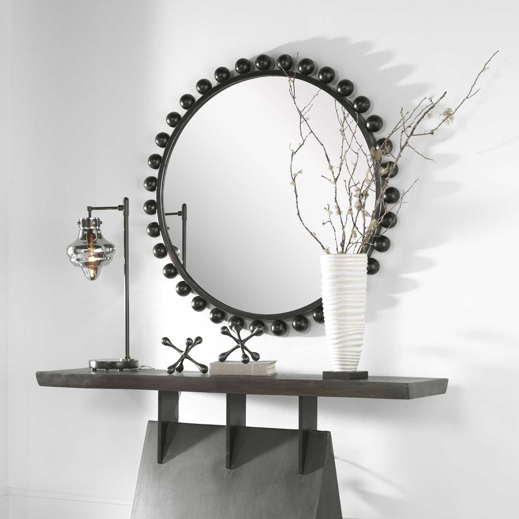 Cyra Black Round Mirror - Bombay Mercantile