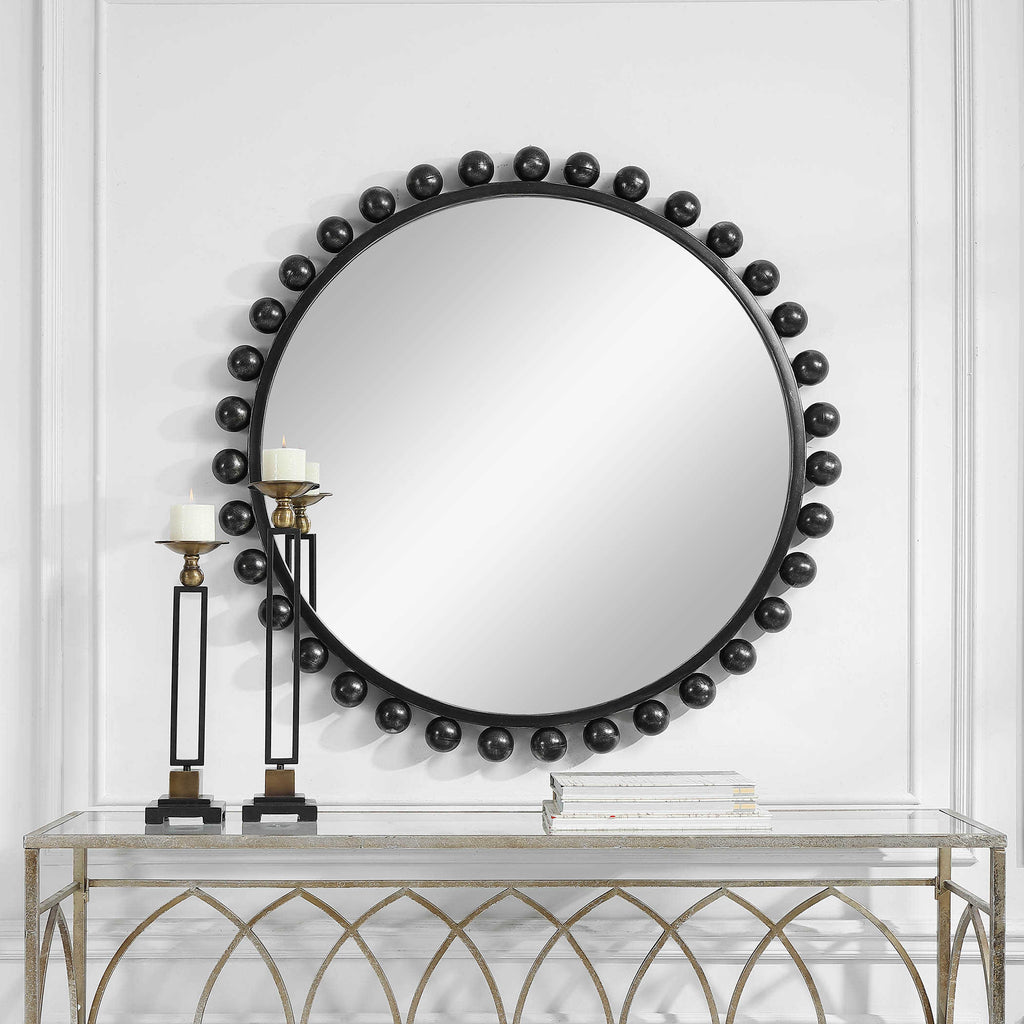 Cyra Black Round Mirror - Bombay Mercantile