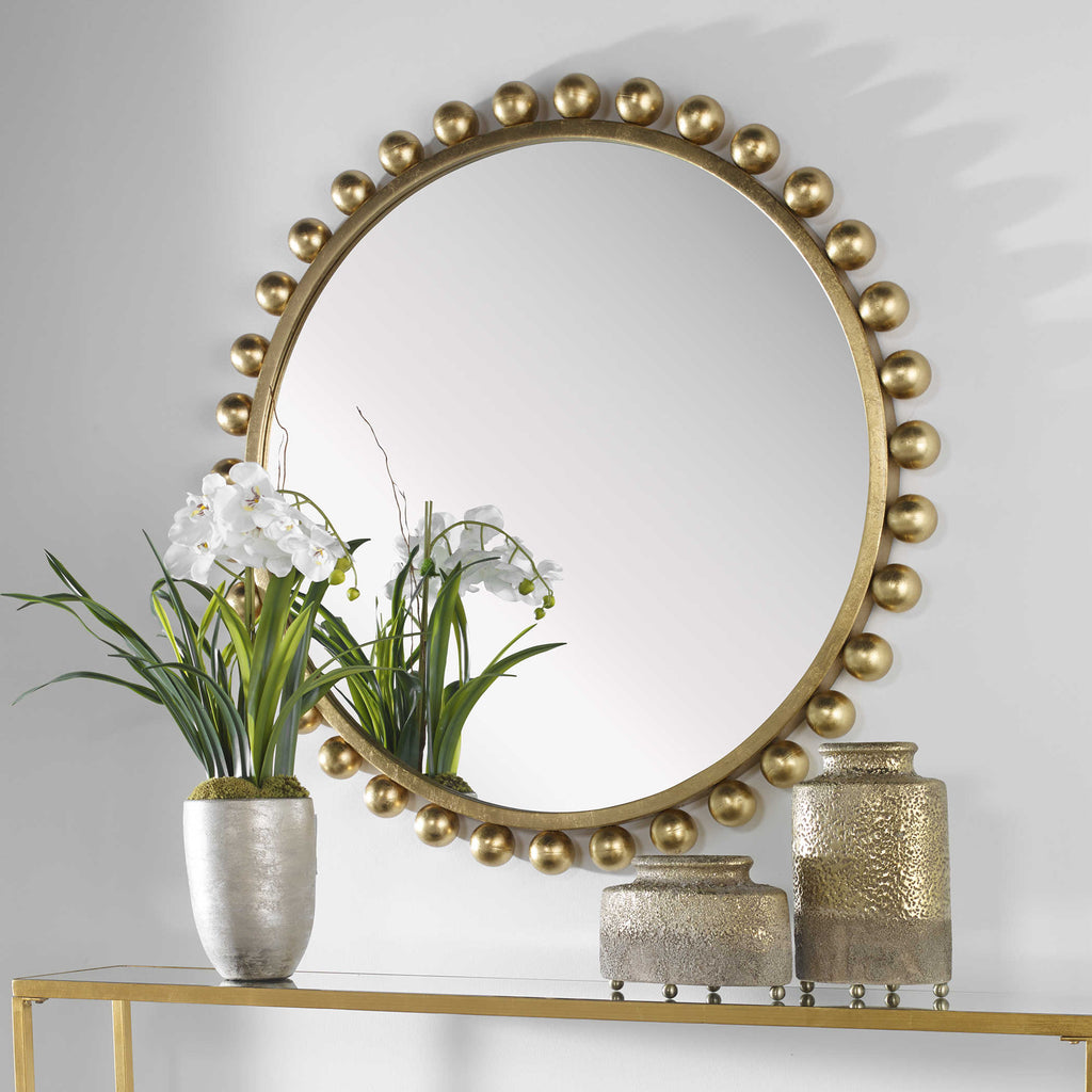 Cyra Gold Round Mirror - Bombay Mercantile
