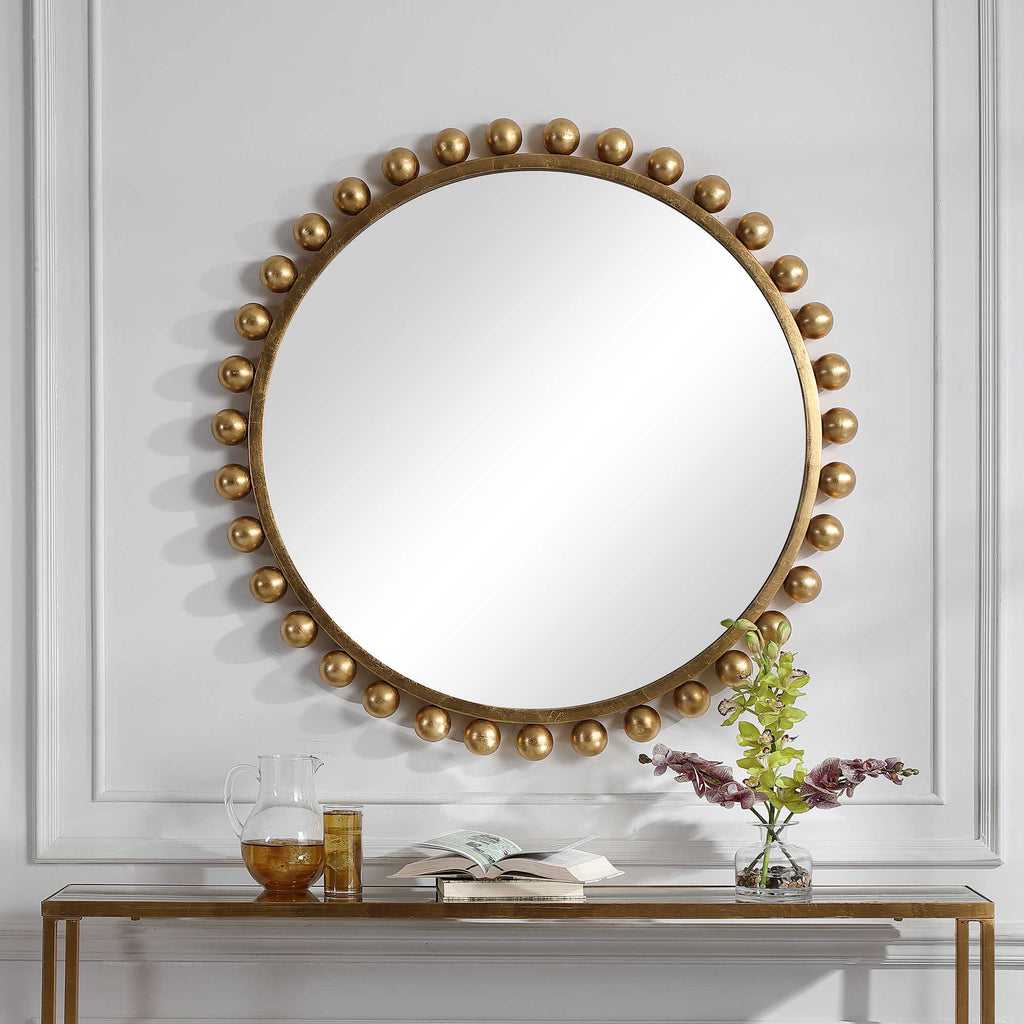 Cyra Gold Round Mirror - Bombay Mercantile