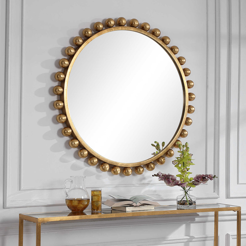 Cyra Gold Round Mirror - Bombay Mercantile