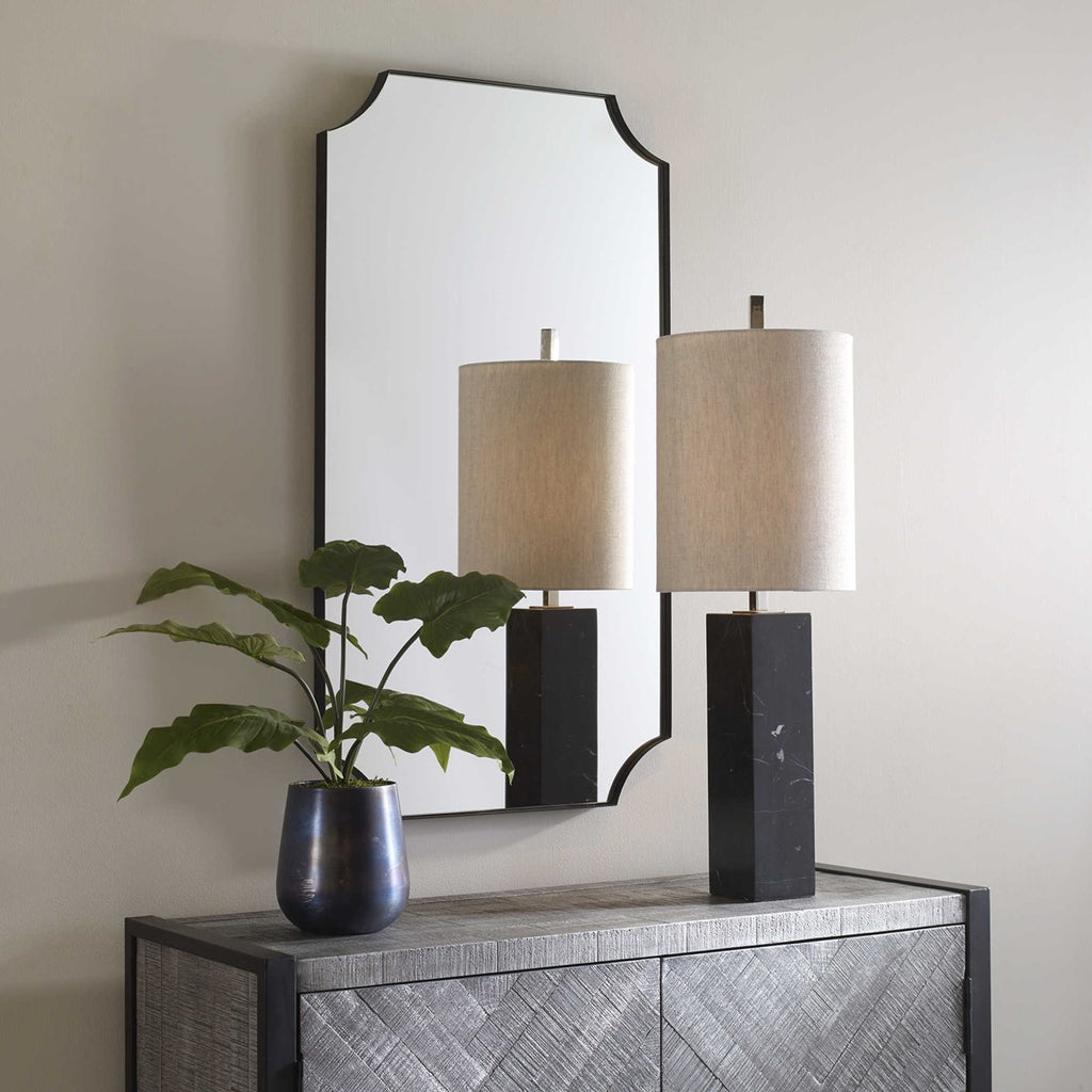 Lennox Black Scalloped Corner Mirror - Bombay Mercantile