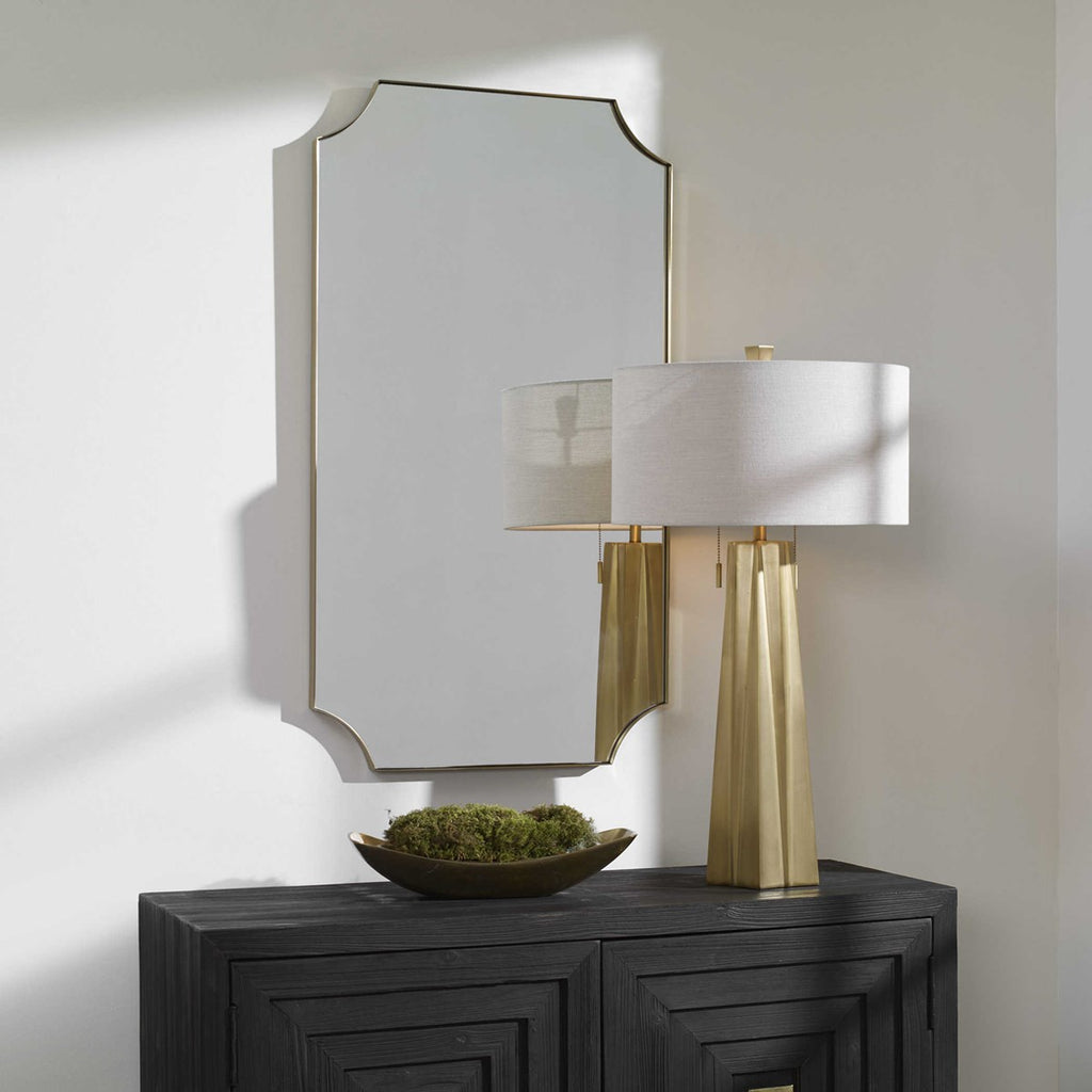 Lennox Brass Scalloped Corner Mirror - Bombay Mercantile