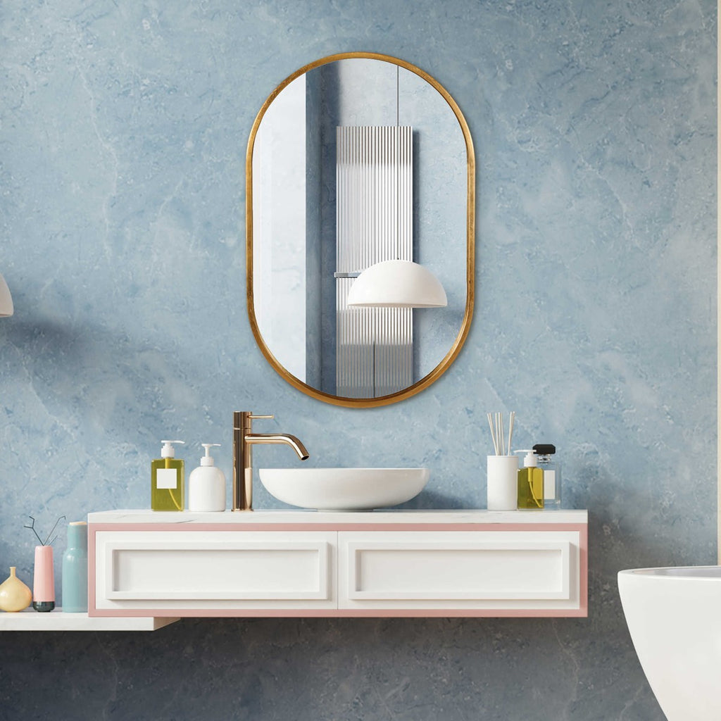 Varina Minimalist Gold Oval Mirror - Bombay Mercantile