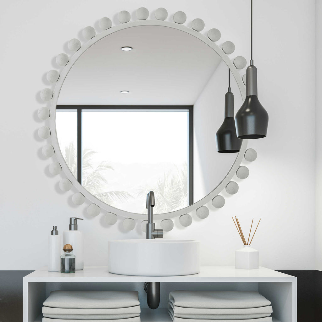 Cyra White Round Mirror - Bombay Mercantile