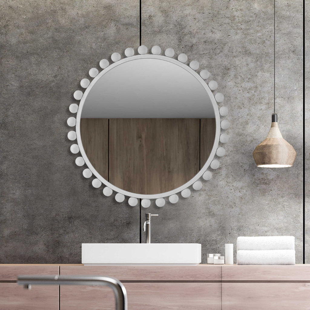 Cyra White Round Mirror - Bombay Mercantile