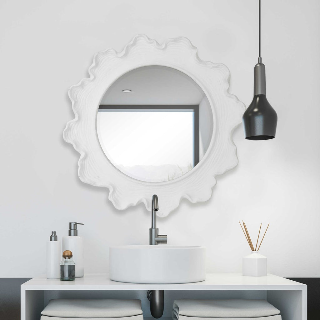 Sea Coral White Round Mirror - Bombay Mercantile