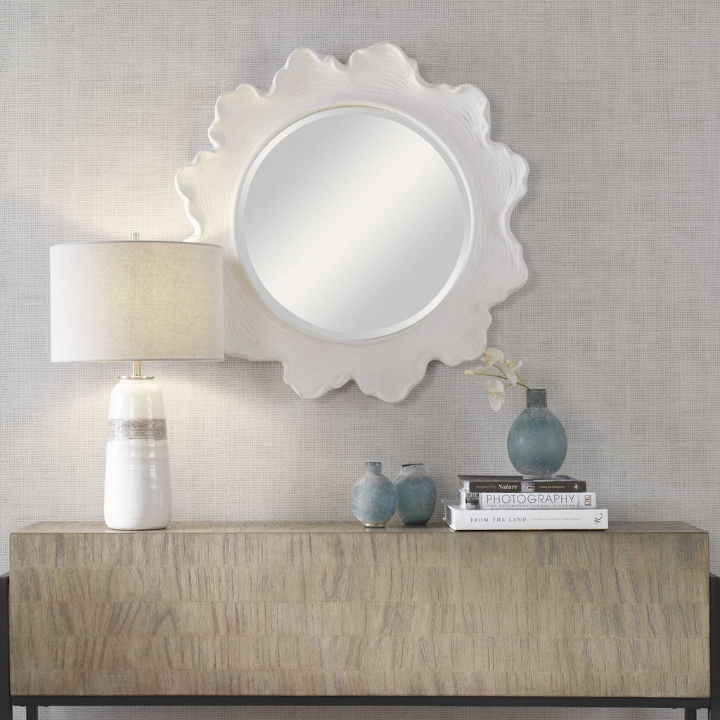 Sea Coral White Round Mirror - Bombay Mercantile