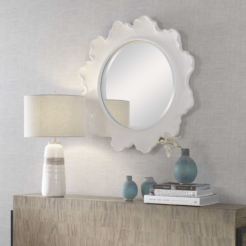Sea Coral White Round Mirror - Bombay Mercantile