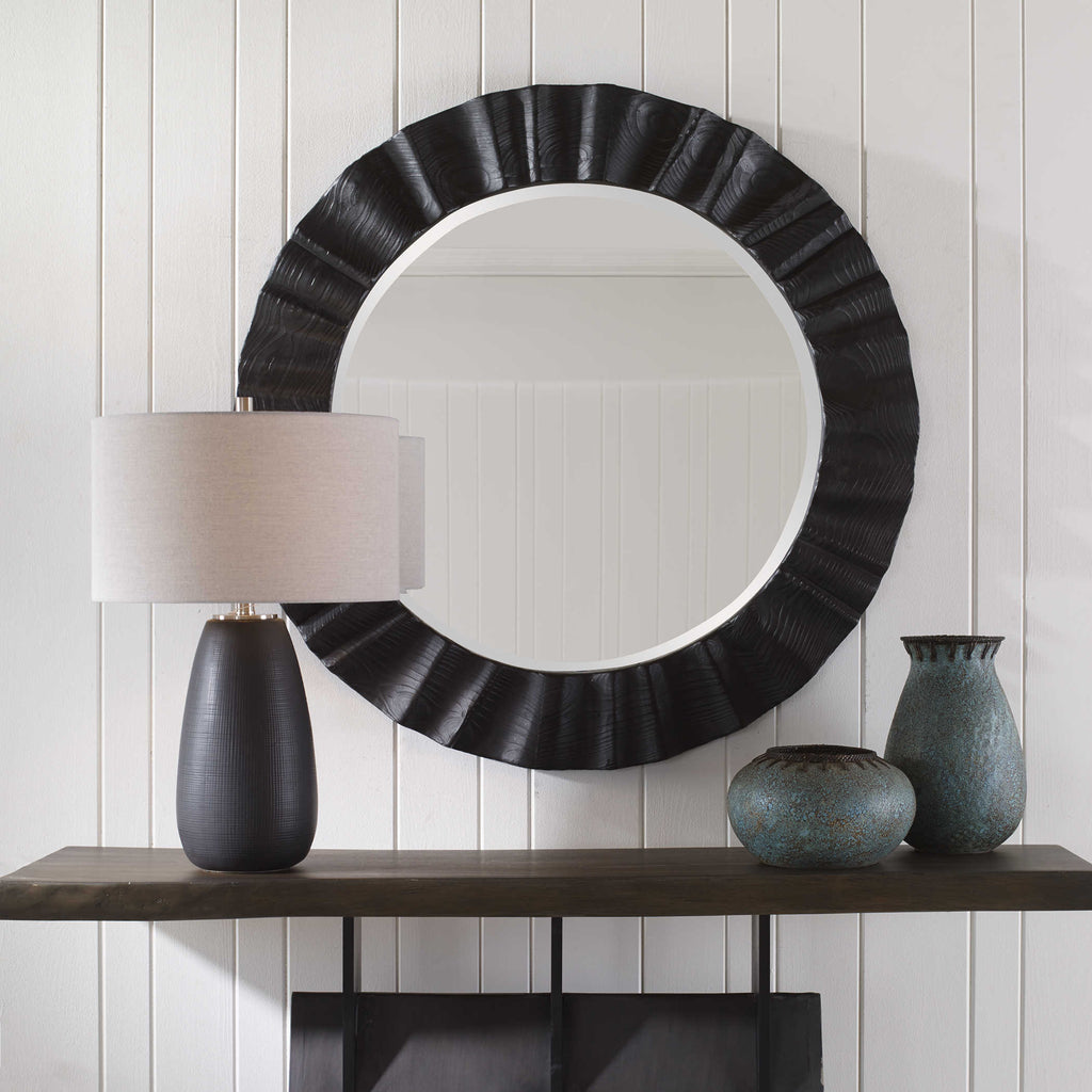 Caribou Dark Espresso Round Mirror - Bombay Mercantile