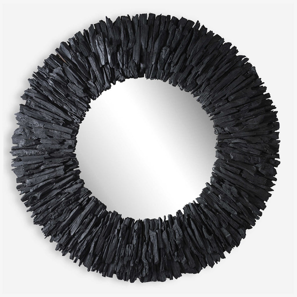 Teak Branch Black Round Mirror - Bombay Mercantile
