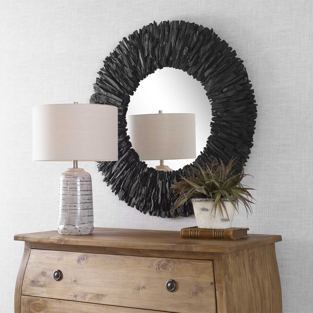 Teak Branch Black Round Mirror - Bombay Mercantile