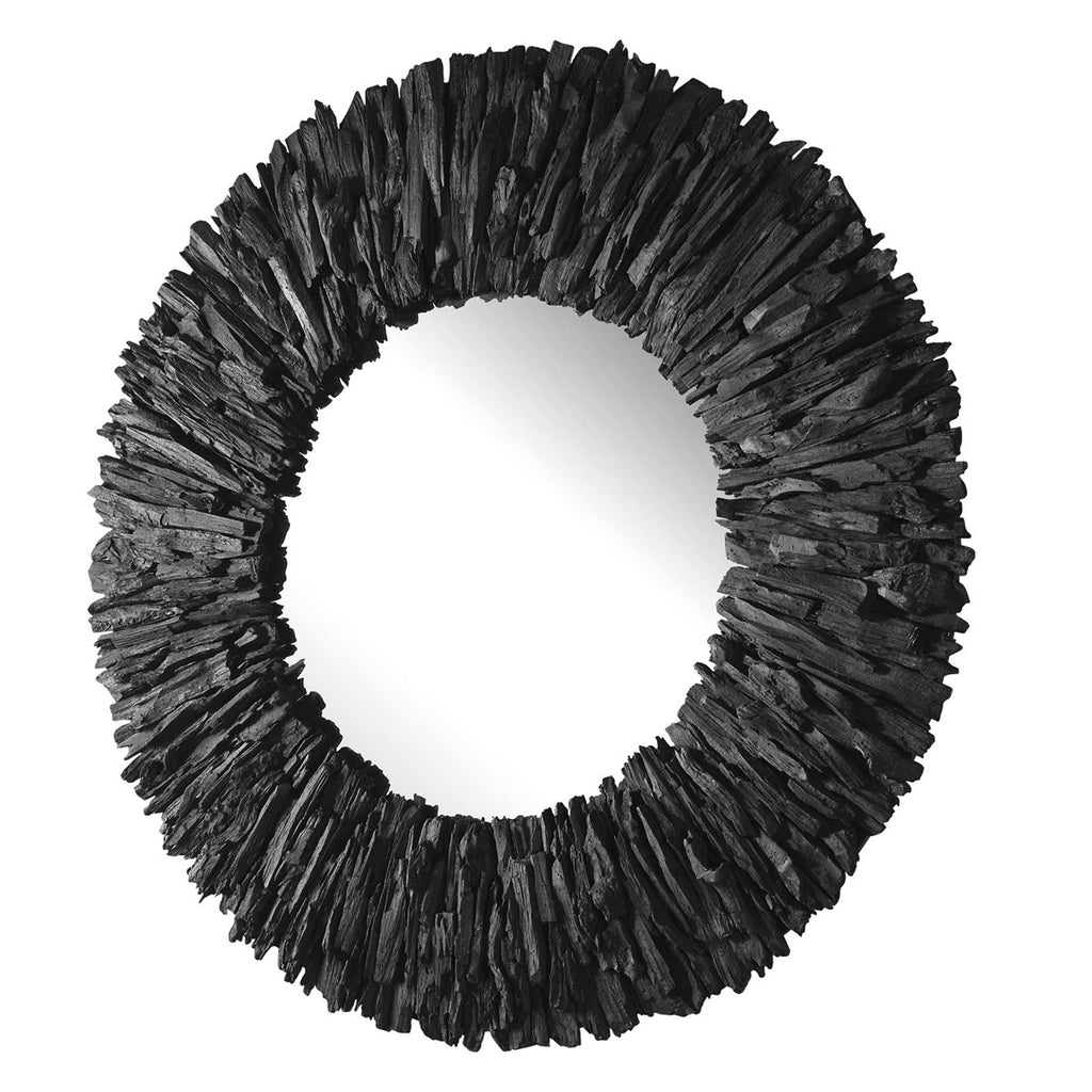 Teak Branch Black Round Mirror - Bombay Mercantile