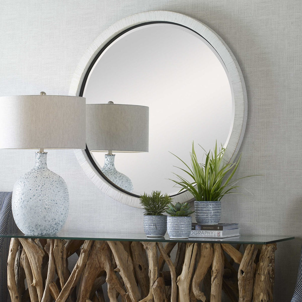 Granada Whitewash Round Mirror - Bombay Mercantile