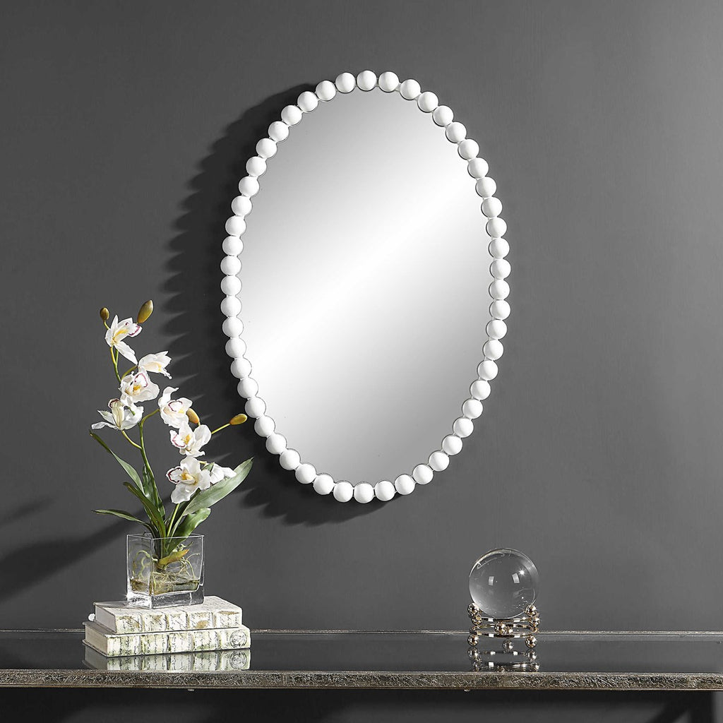 Serna White Oval Mirror - Bombay Mercantile