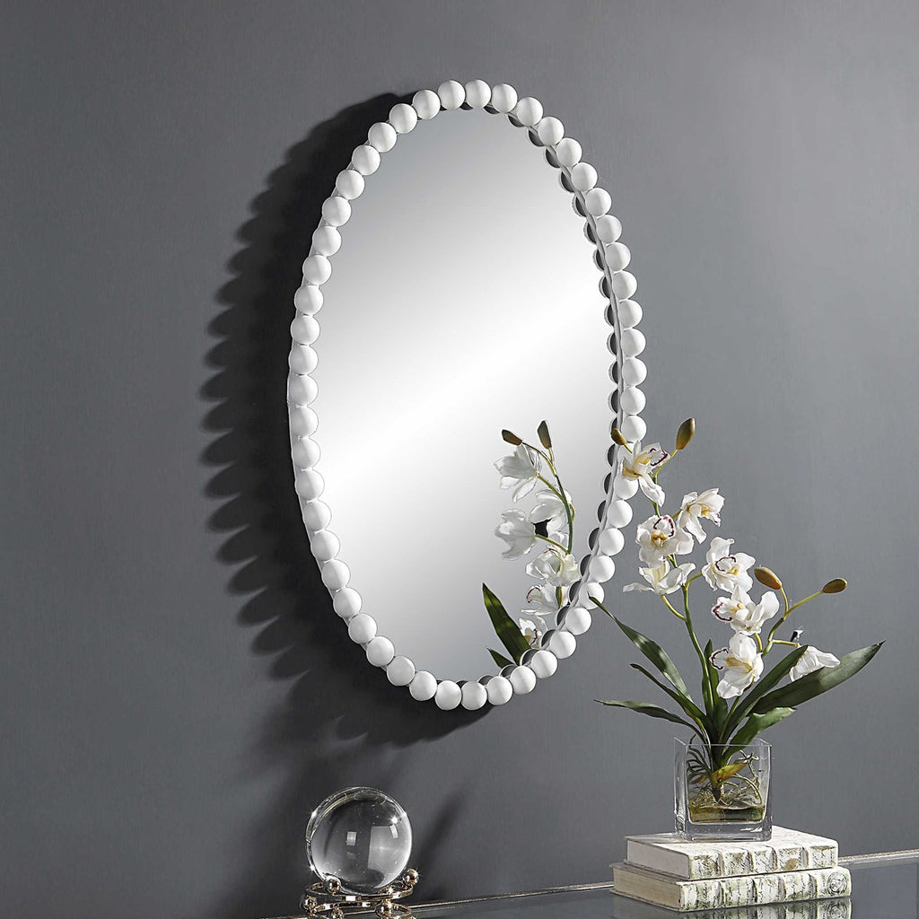 Serna White Oval Mirror - Bombay Mercantile