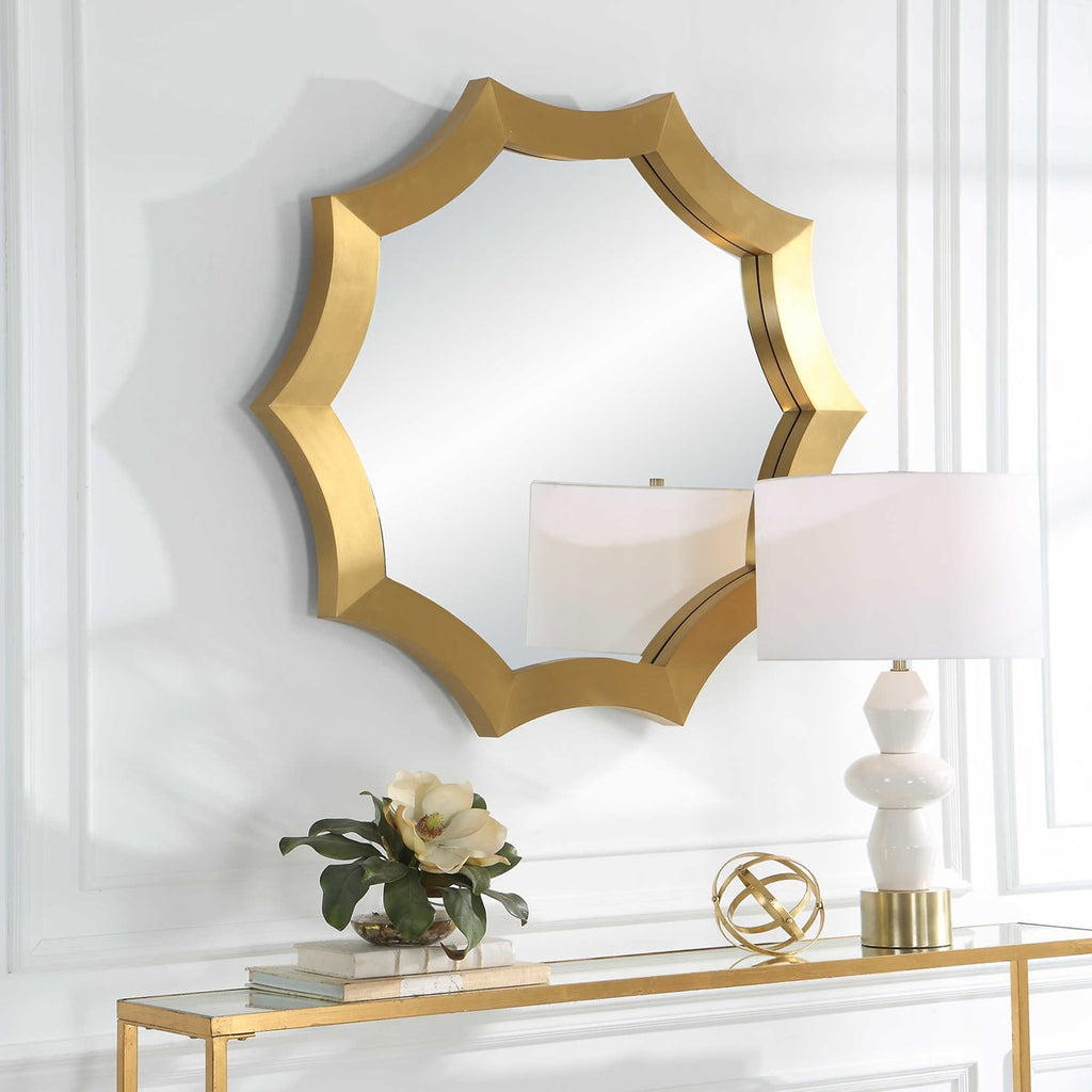Flare Brushed Brass Round Mirror - Bombay Mercantile