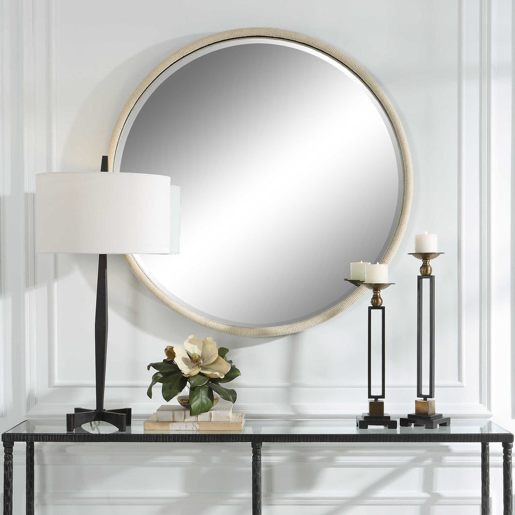 Ranchero White Round Mirror - Bombay Mercantile