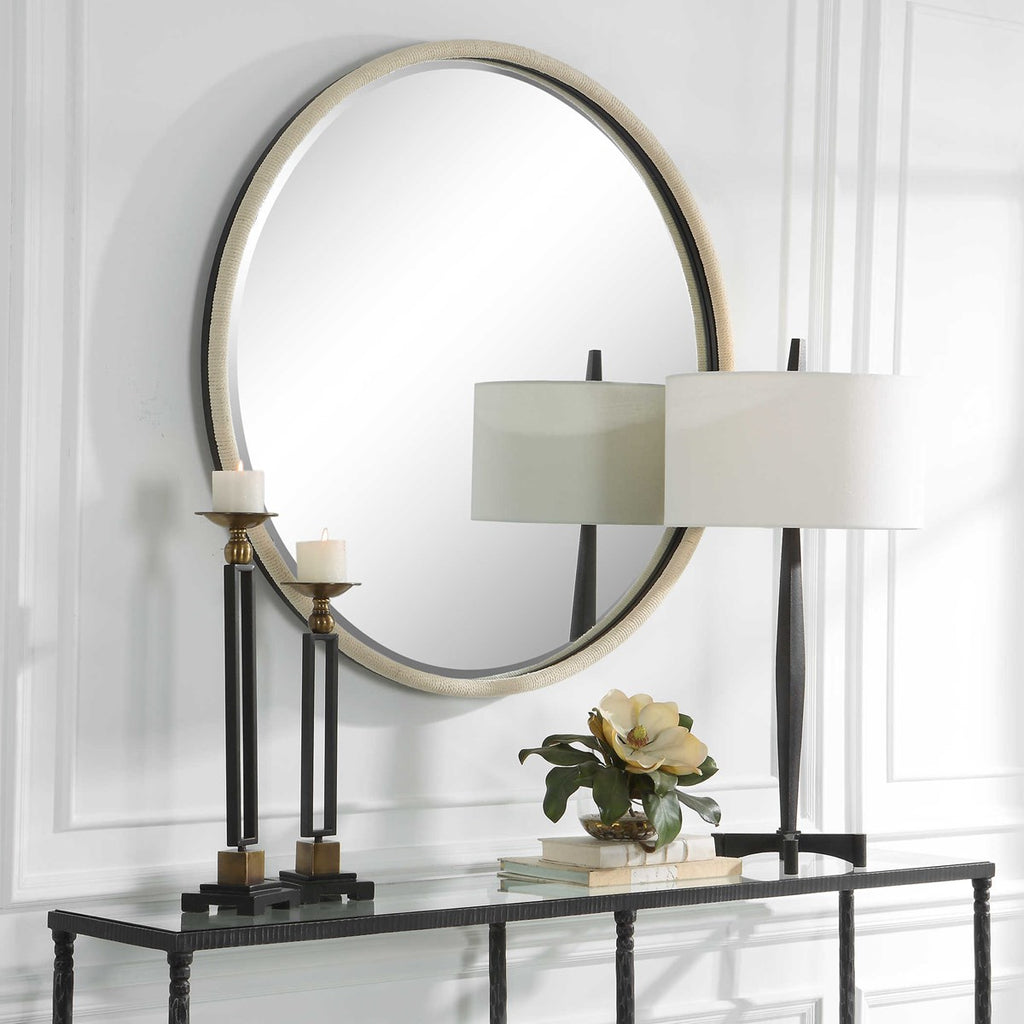 Ranchero White Round Mirror - Bombay Mercantile
