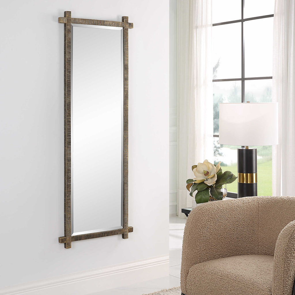 Abanu Ribbed Gold Dressing Mirror - Bombay Mercantile