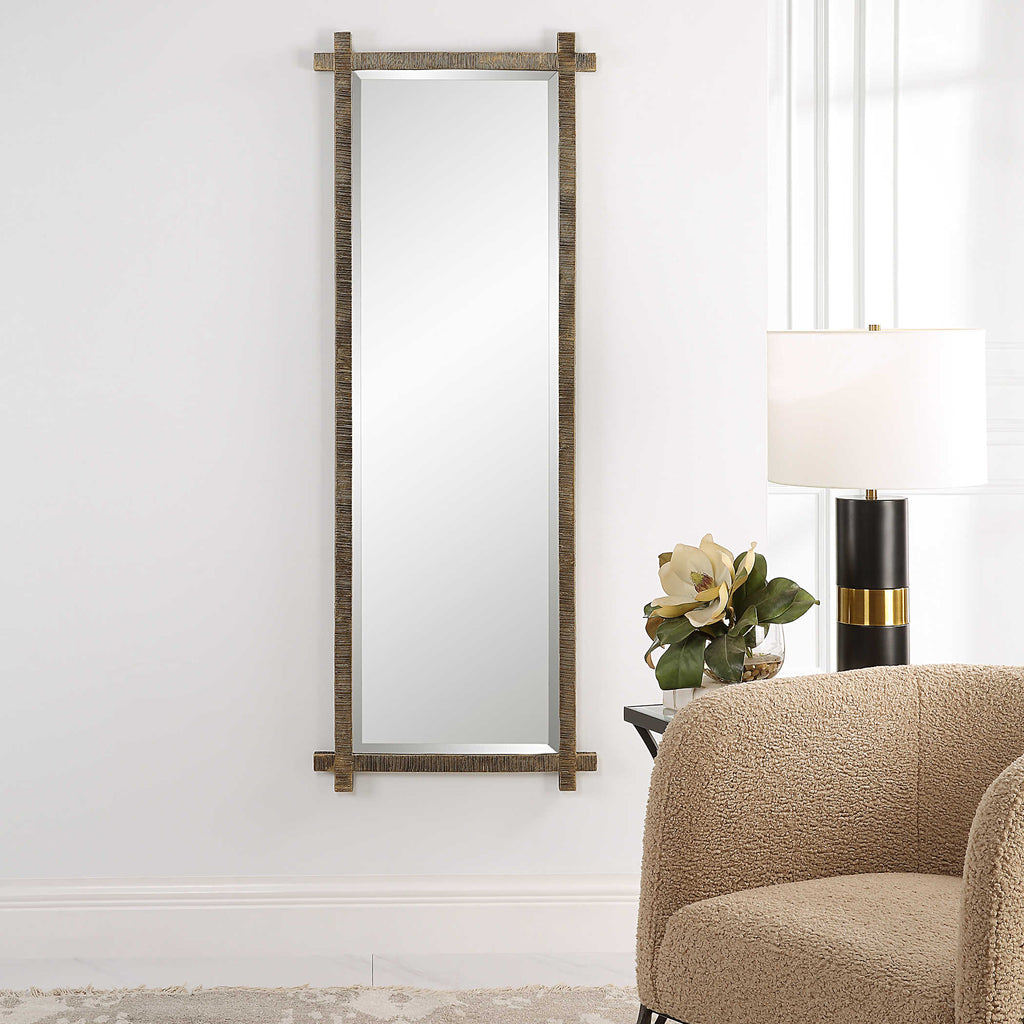 Abanu Ribbed Gold Dressing Mirror - Bombay Mercantile