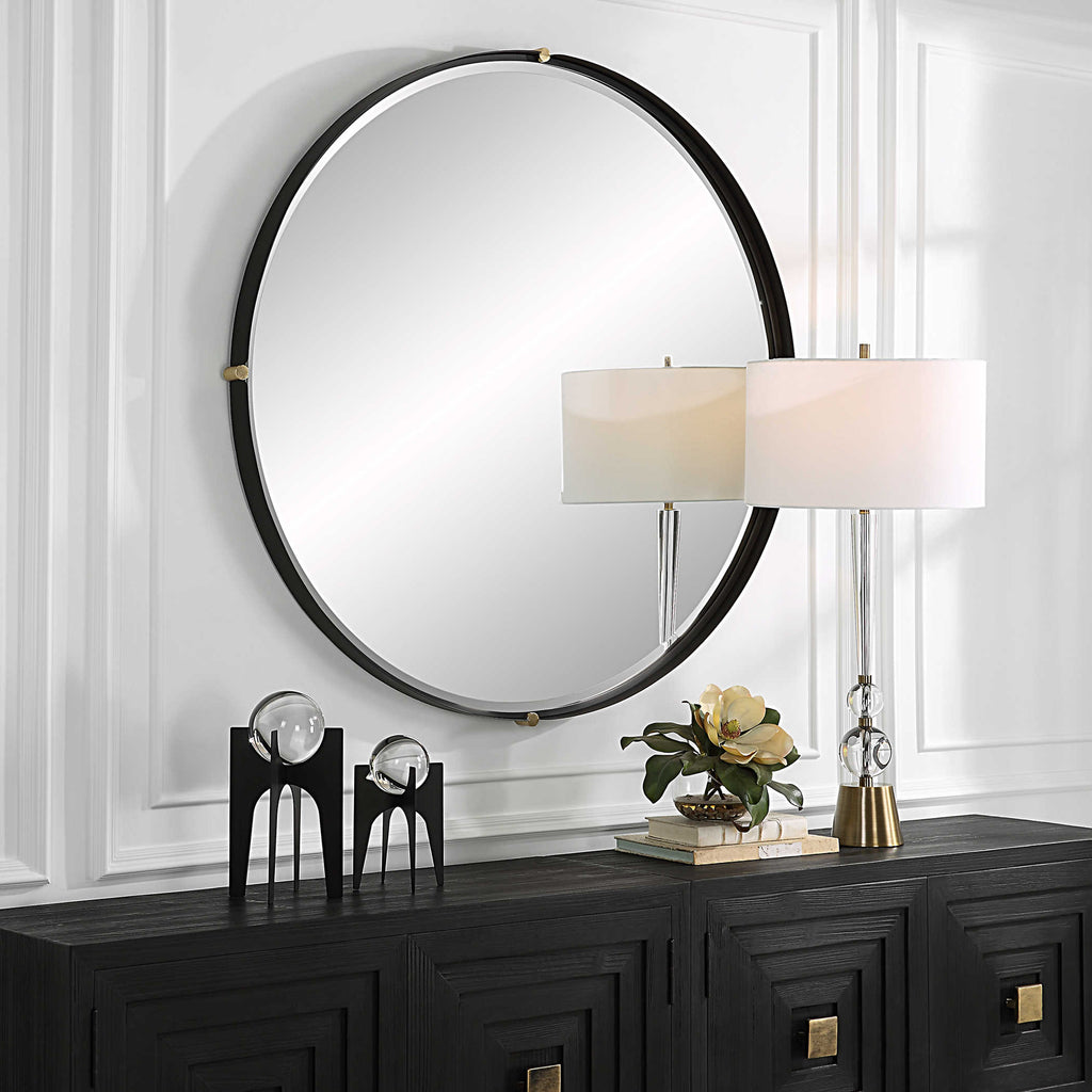 Bonded Round Black Mirror - Bombay Mercantile