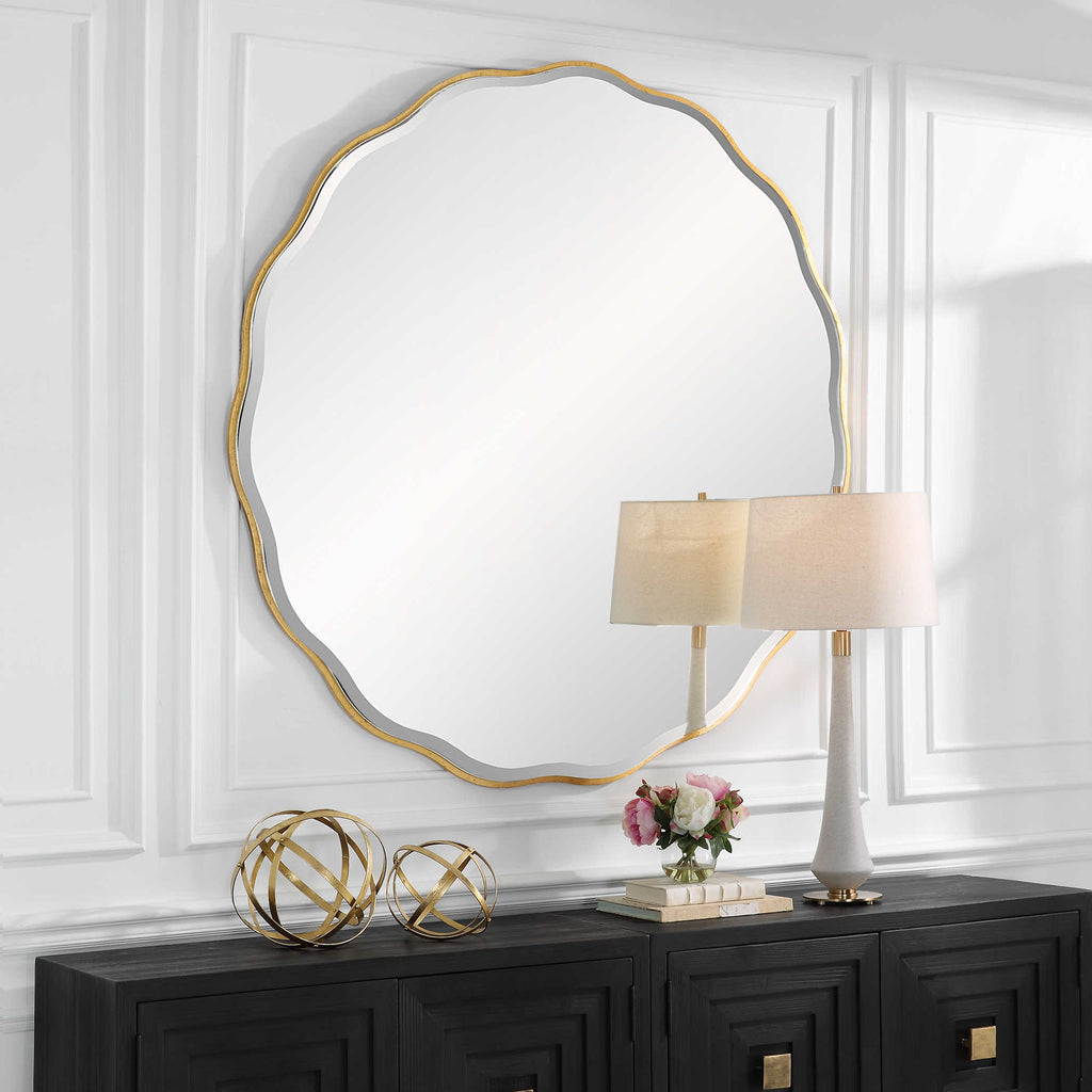 Aneta Large Gold Round Mirror - Bombay Mercantile