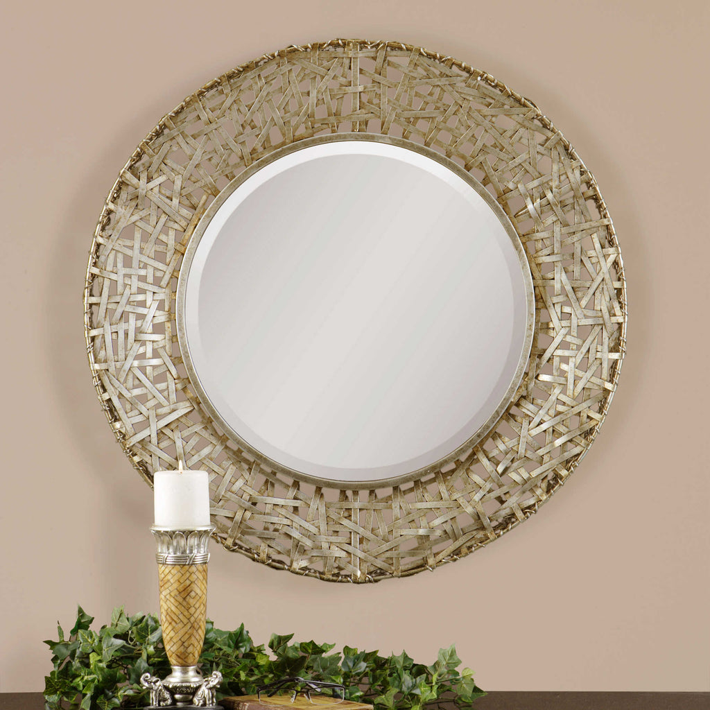 Alita Champagne Woven Metal Mirror - Bombay Mercantile