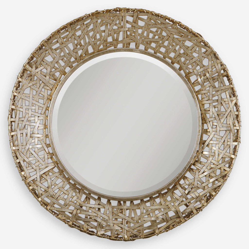 Alita Champagne Woven Metal Mirror - Bombay Mercantile