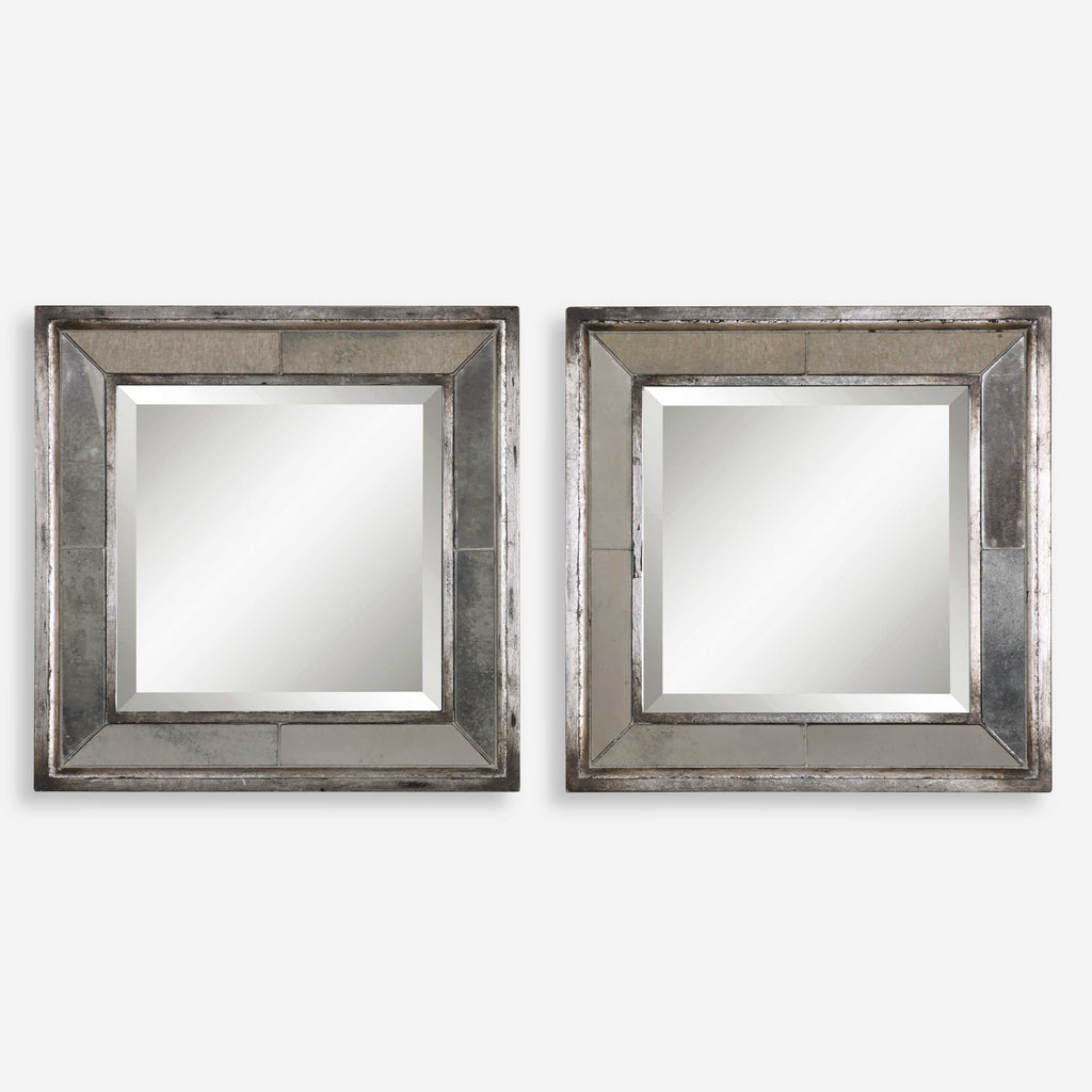Davion Squares Silver Mirror Set of 2 - Bombay Mercantile